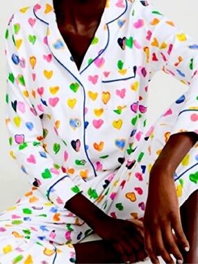 Kerri Rosenthal x Roller Rabbit cotton heart long crop pjs size medium